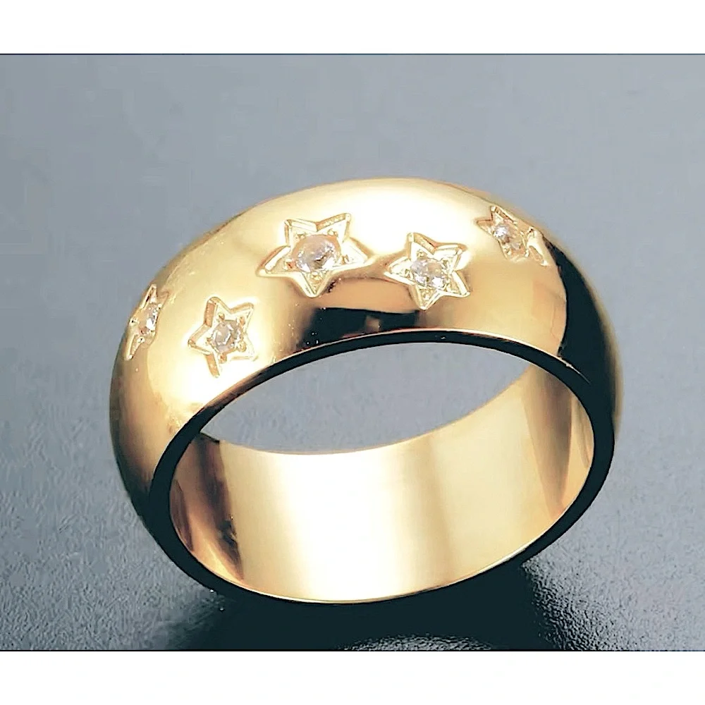 NEW Unisex‎ Women’s Wide Gold Plated Simulated Diamond Star Ring 8mm Band Size 8